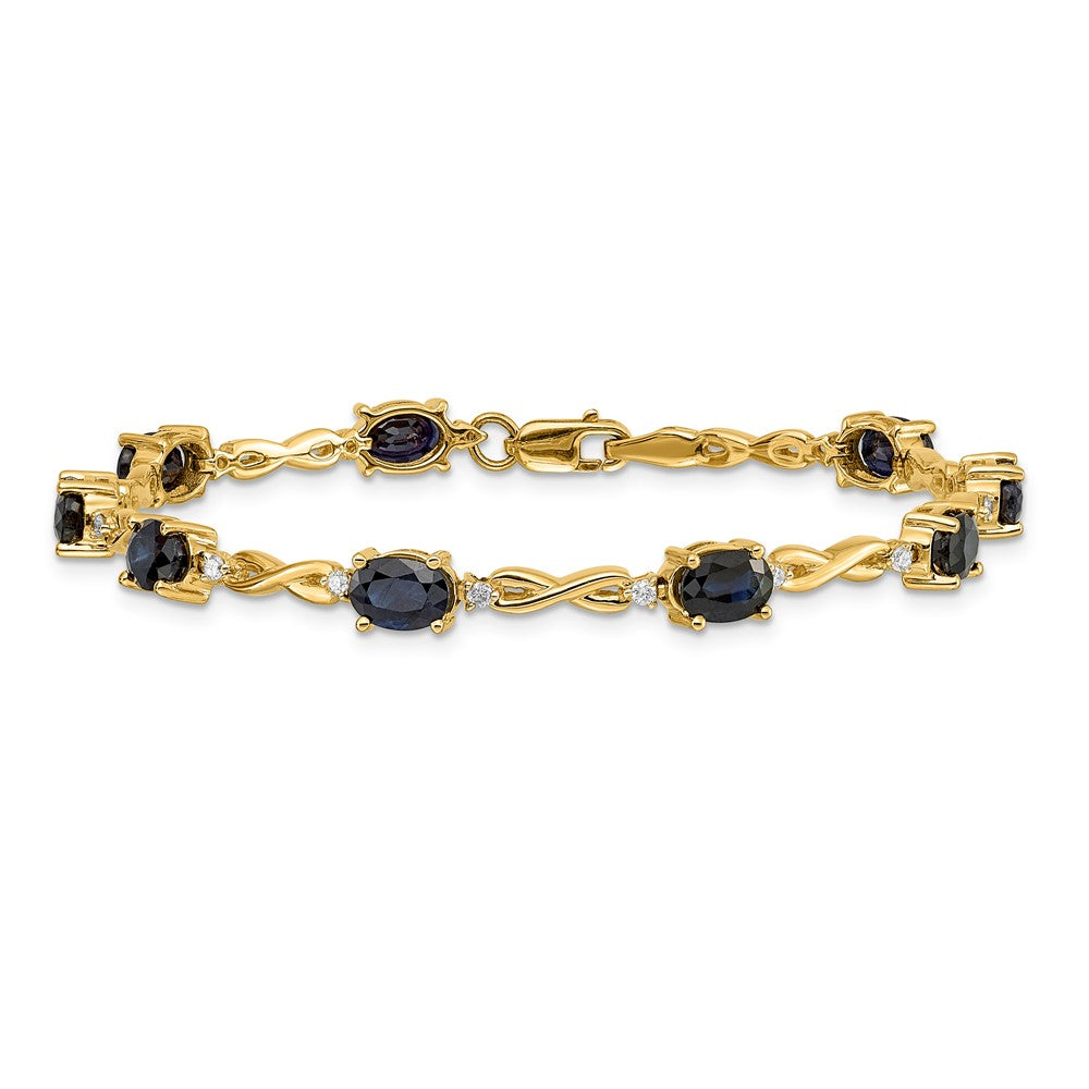 14k Complete Diamond and Oval Sapphire Infinity 7 inch Bracelet