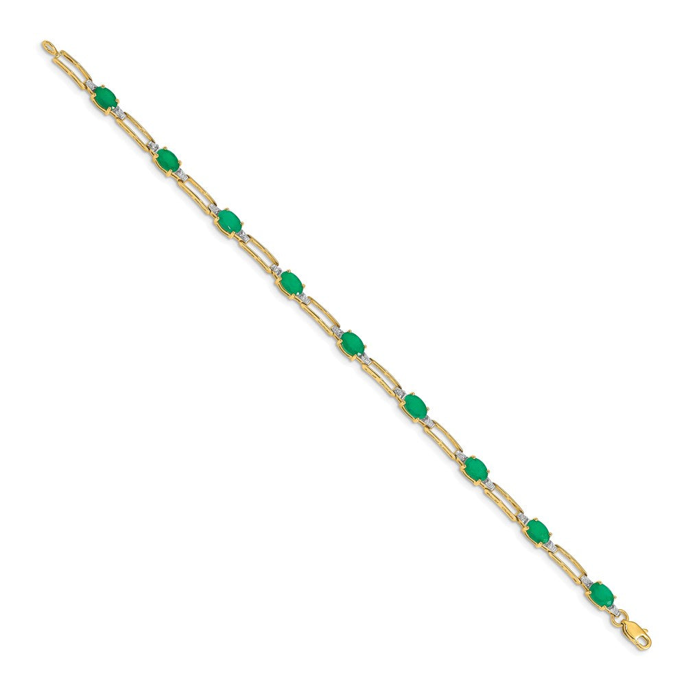 14k Complete Diamond and Oval Emerald Paperclip Link 7.25 inch Bracelet