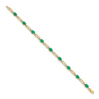 14k Complete Diamond and Oval Emerald Paperclip Link 7.25 inch Bracelet