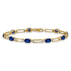14k Complete Diamond and Oval Sapphire Paperclip Link 7.25 inch Bracelet