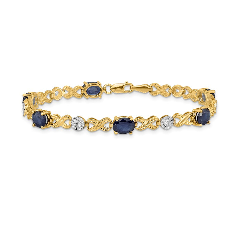 14k Complete Diamond and Oval Sapphire Infinity Link 7.25 inch Bracelet