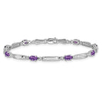 14k White Gold Complete Diamond and Oval Amethyst Fancy Link 7 inch Bracelet