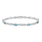 14k White Gold Complete Diamond and Oval Swiss Blue Topaz Fancy Link 7 inch Bracelet