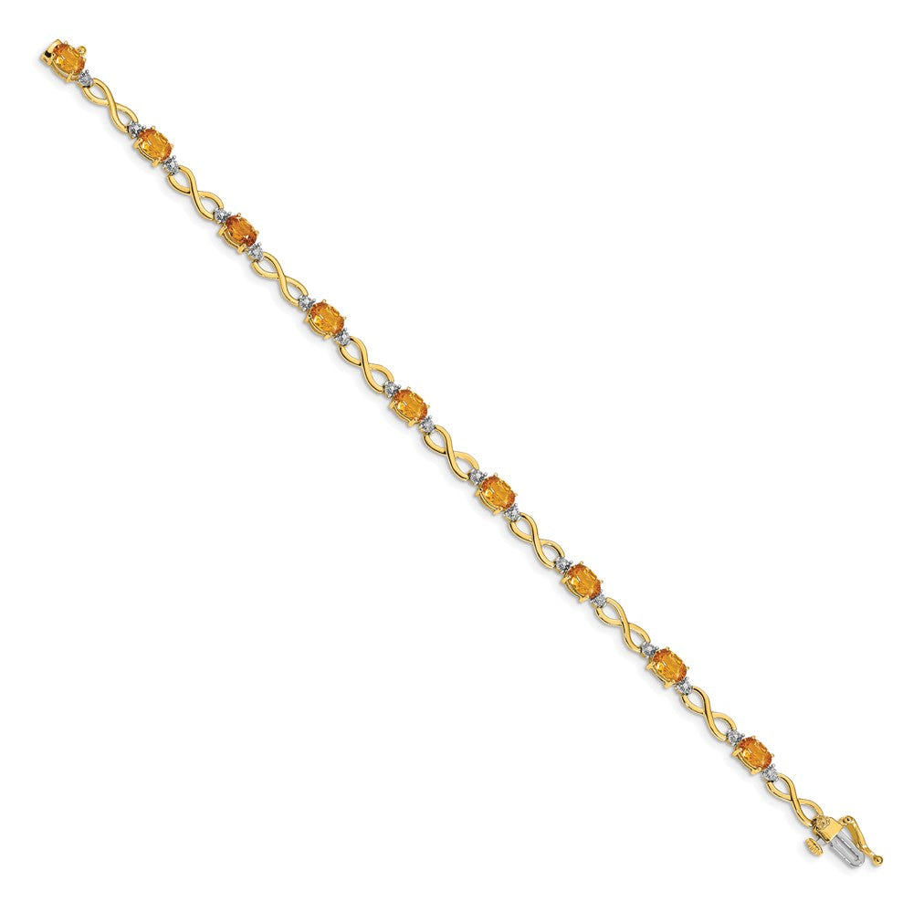 14k Complete Oval Citrine and Diamond Infinity Link 7 inch Bracelet