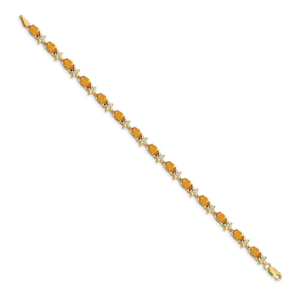 14k Complete Diamond and Oval Citrine Floral 7 inch Bracelet