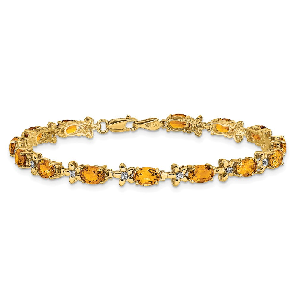 14k Complete Diamond and Oval Citrine Floral 7 inch Bracelet