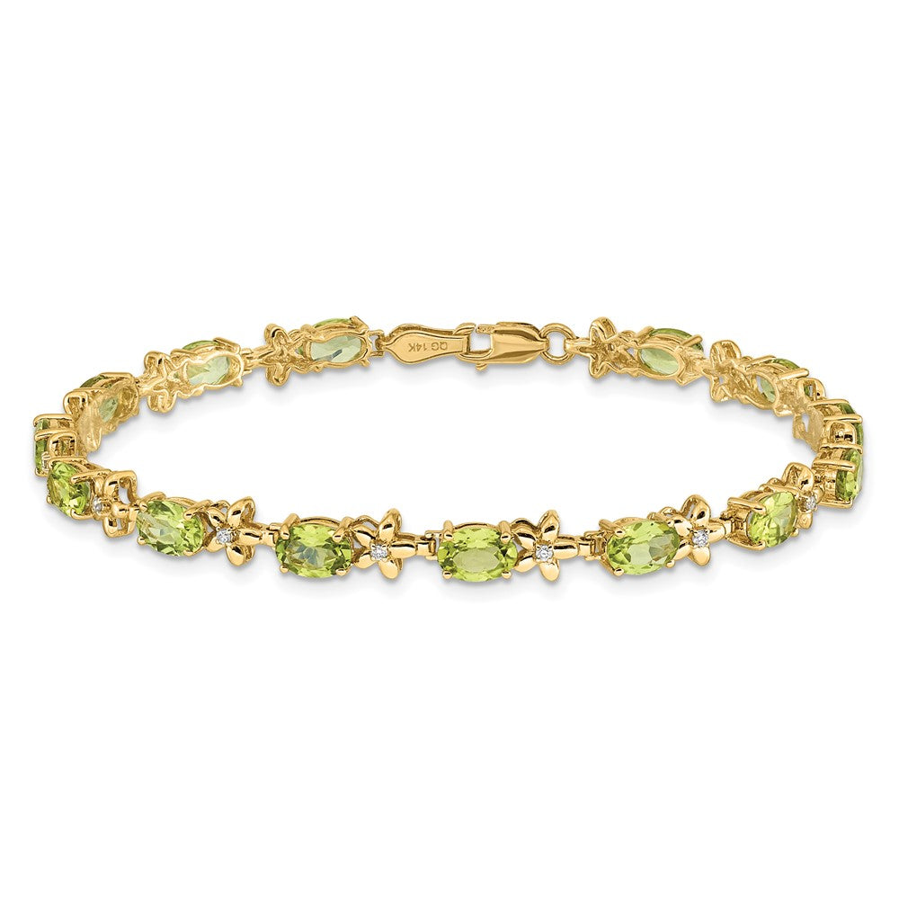 14k Complete Diamond and Oval Peridot Floral 7 inch Bracelet