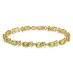 14k Complete Diamond and Oval Peridot Floral 7 inch Bracelet