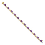 14k Complete Oval Amethyst and Diamond Fancy Link 7 inch Bracelet