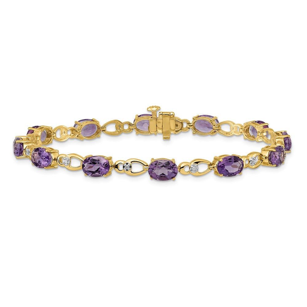 14k Complete Oval Amethyst and Diamond Fancy Link 7 inch Bracelet