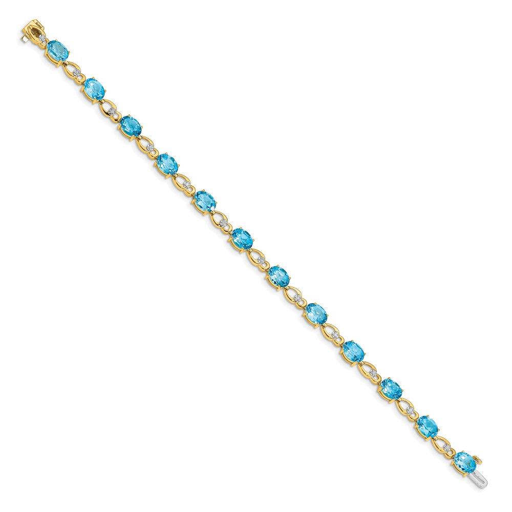 14k Complete Oval Swiss Blue Topaz and Diamond Fancy Link 7 inch Bracelet
