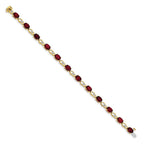 14k Complete Oval Garnet and Diamond Fancy Link 7 inch Bracelet