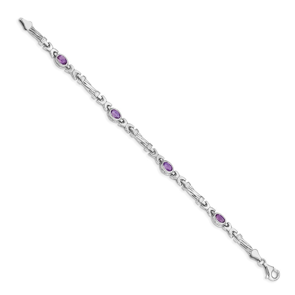14k White Gold Complete Oval Amethyst Fancy Link 7 inch Bracelet