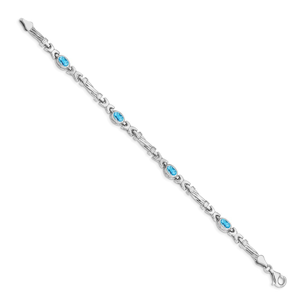 14k White Gold Complete Oval Swiss Blue Topaz Fancy Link 7 inch Bracelet