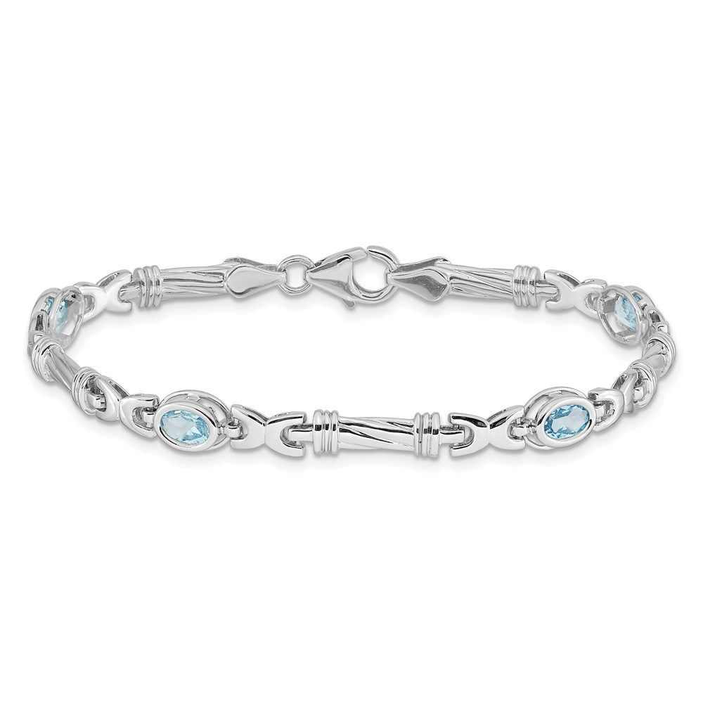 14k White Gold Complete Oval Swiss Blue Topaz Fancy Link 7 inch Bracelet