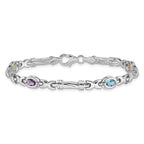 14k White Gold Complete Oval Peridot/Amethyst/Aquamarine/Citrine Fancy Link 7 inch Rainbow Bracelet