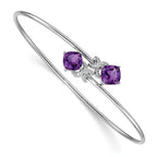 14k White Gold Complete Cushion-cut Amethyst and .03 carat Diamond Flexible Bangle Bracelet