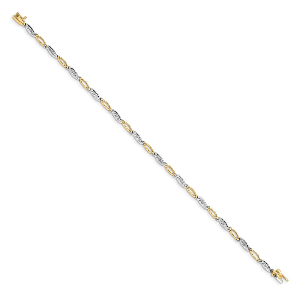 14k Two-tone Complete 1/20 carat Diamond Oval Link 7.5 inch Bracelet