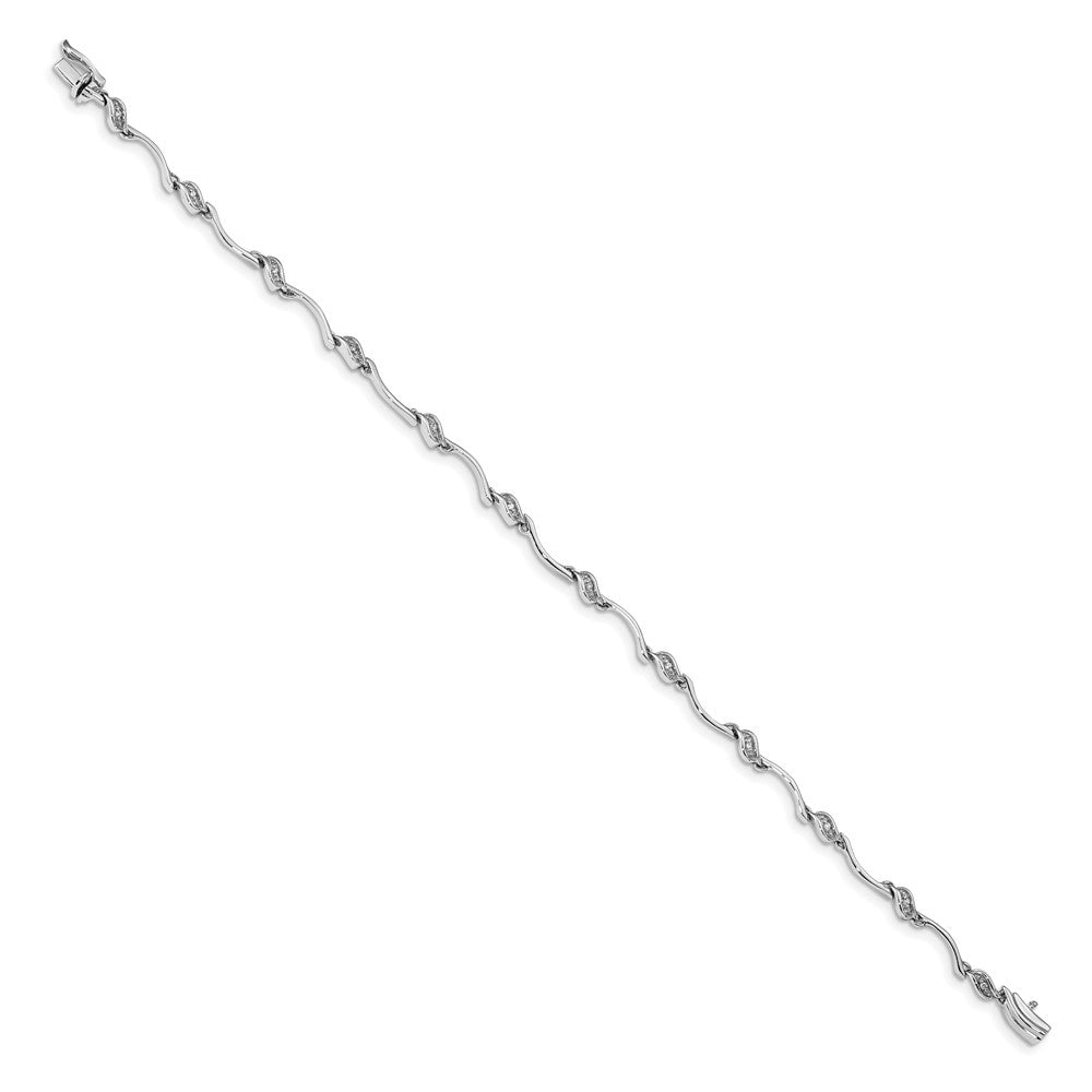 14k White Gold Complete 1/20 carat Diamond Fancy Curved Link 7 inch Bracelet