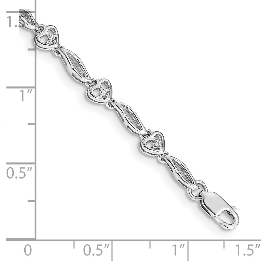 14k White Gold Complete 1/10 carat Diamond Hearts 7 inch Tennis Bracelet