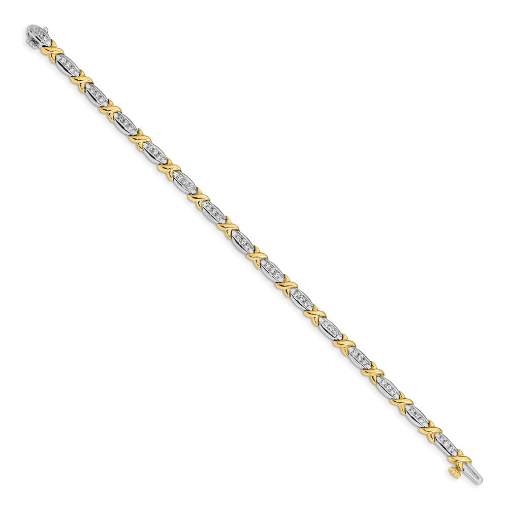 14k Two-tone Polished Complete 1 carat Diamond X-design 6.5in Bracelet