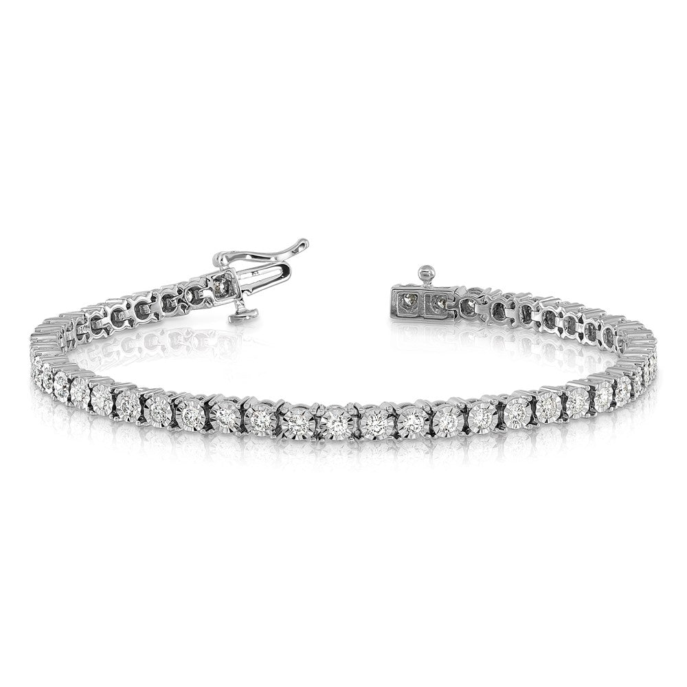 14k White Gold Complete 2 carat Diamond Illusion Setting 7 inch Tennis Bracelet