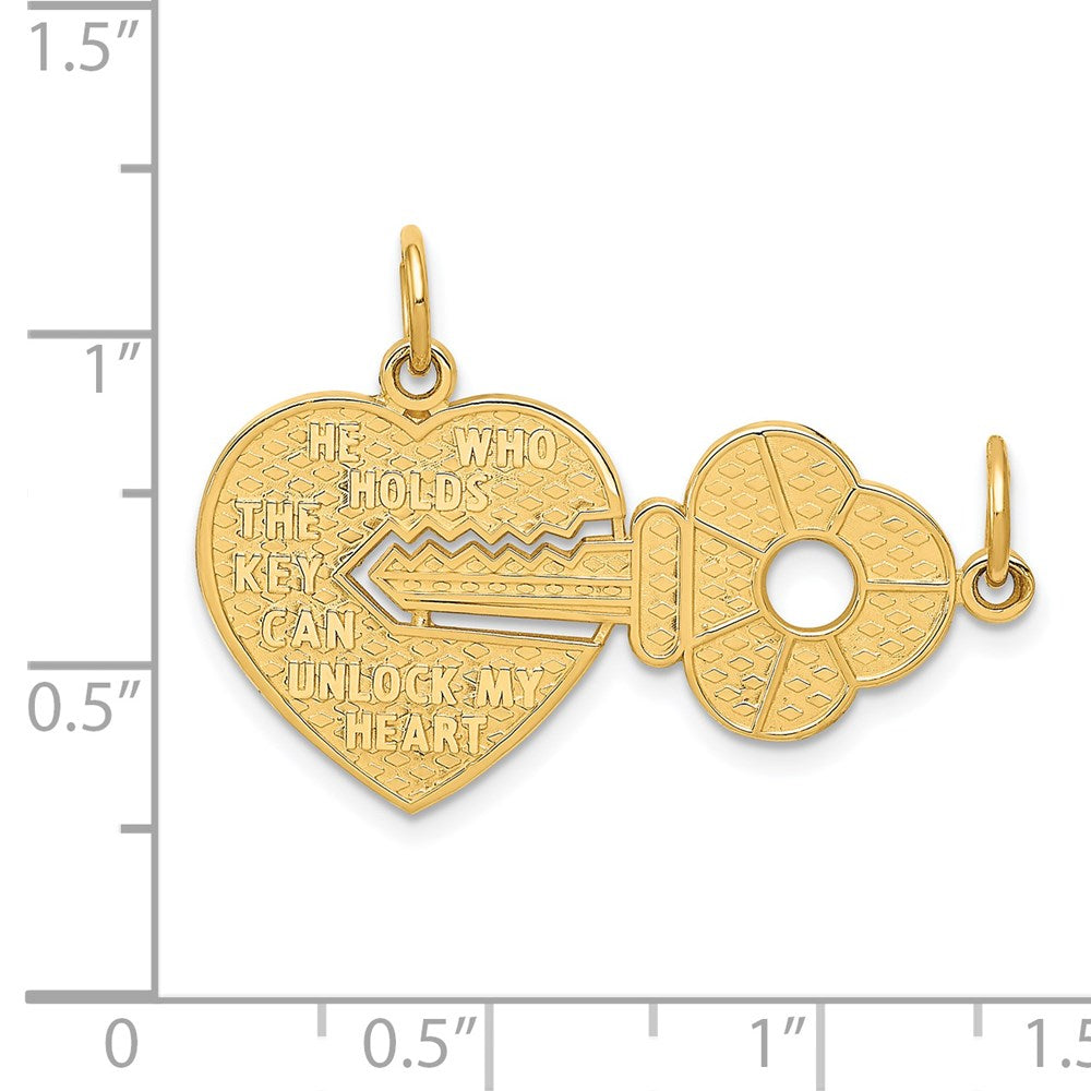 14K Polished 2-Piece Break-Apart HE WHO HOLDS THE KEY CAN UNLOCK MY HEART Charm