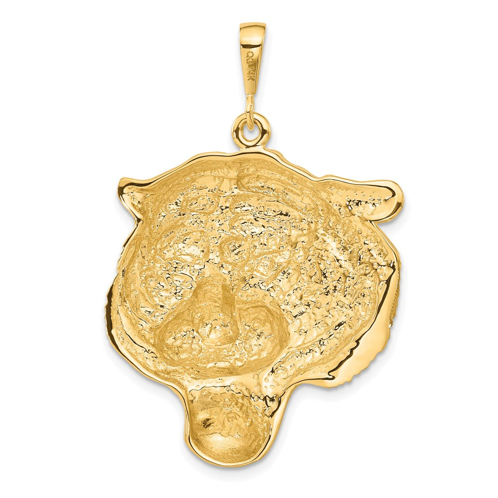 14k Large Satin Diamond-cut Tiger Head Pendant