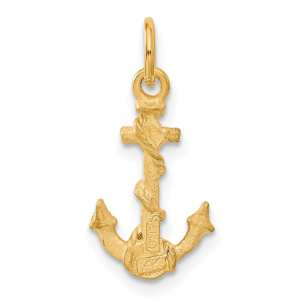 14k 3-D Satin Diamond-cut Anchor with Rope Charm