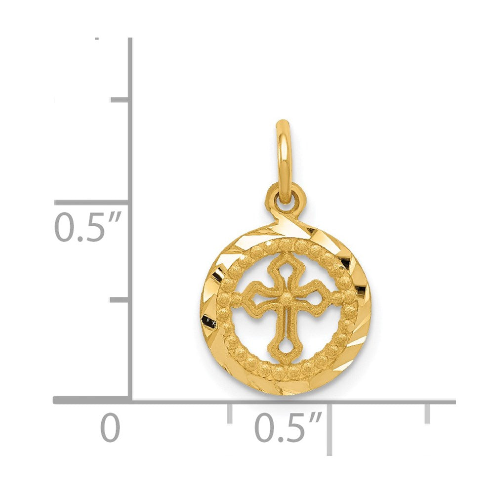 14K Diamond-cut Eternal Life Cross in Circle Charm