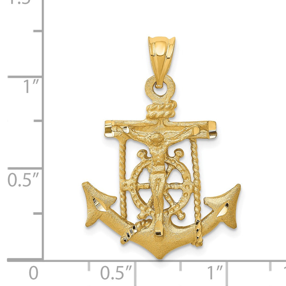 14k Satin Diamond-cut Mariners Crucifix Pendant