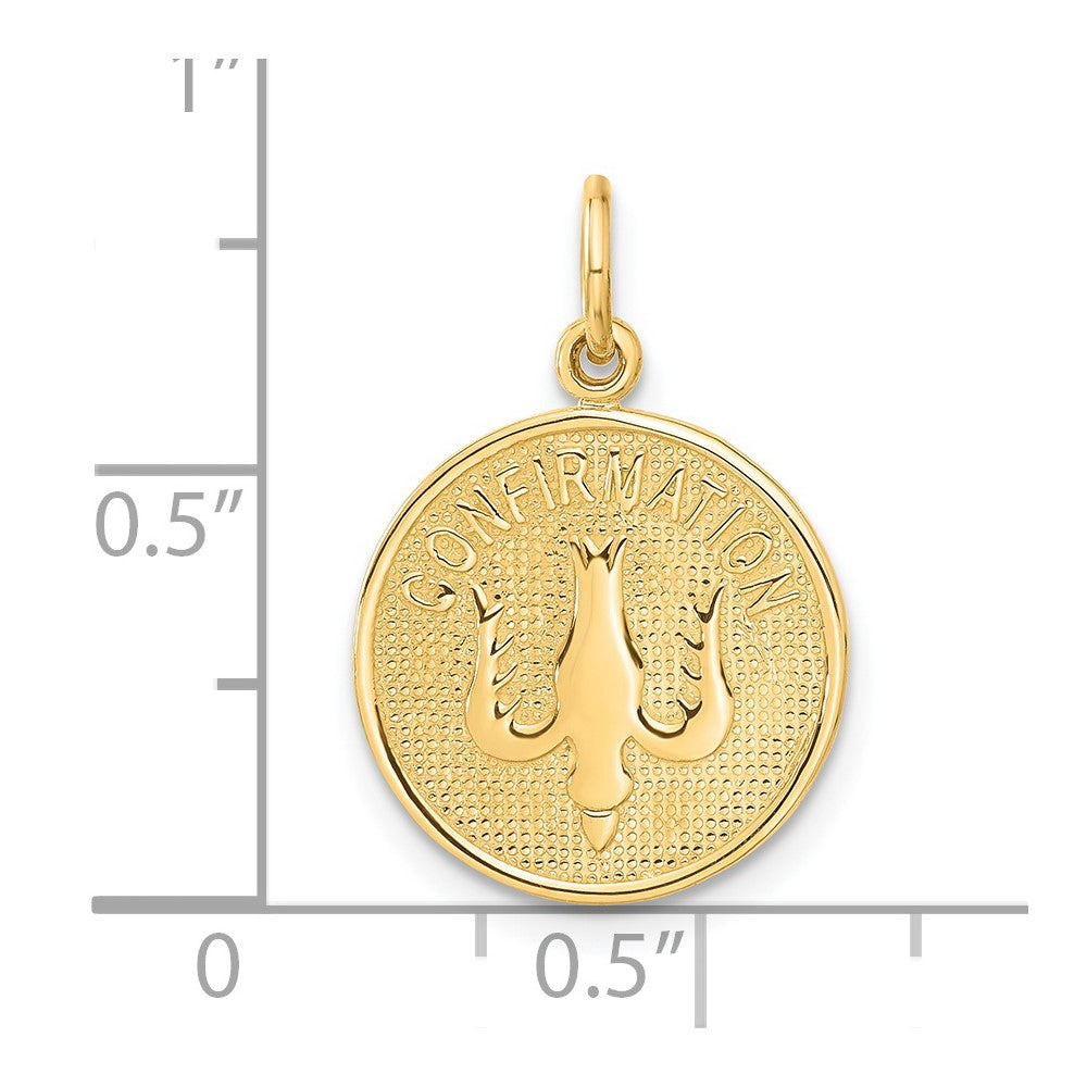 14k Polished CONFIRMATION with Dove Round Charm