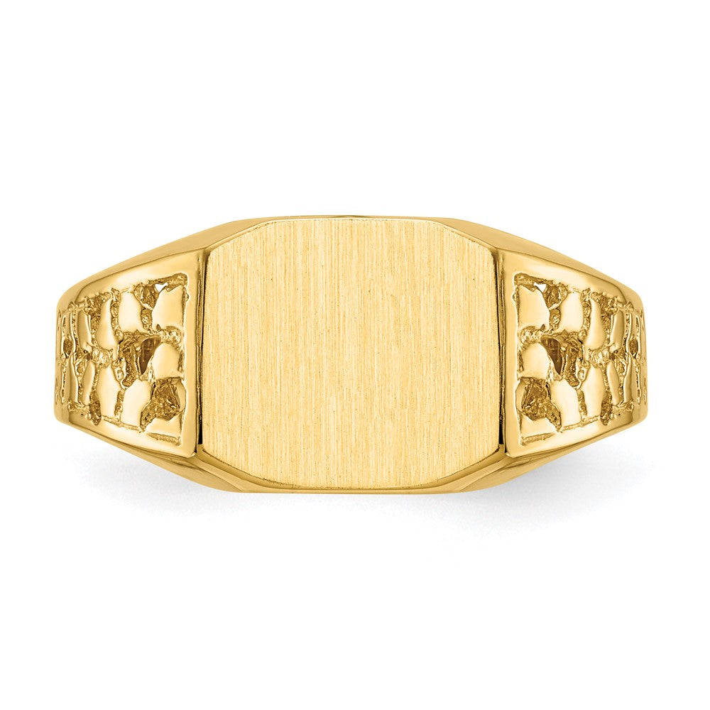 14k 10.5x9.0mm Octagon Open Back Mens Nugget Signet Ring