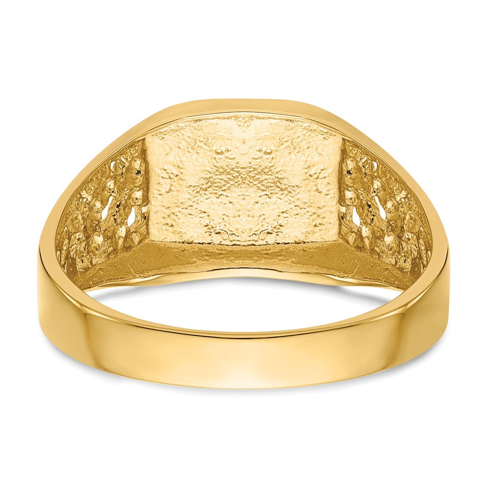 14k 10.5x9.0mm Octagon Open Back Mens Nugget Signet Ring