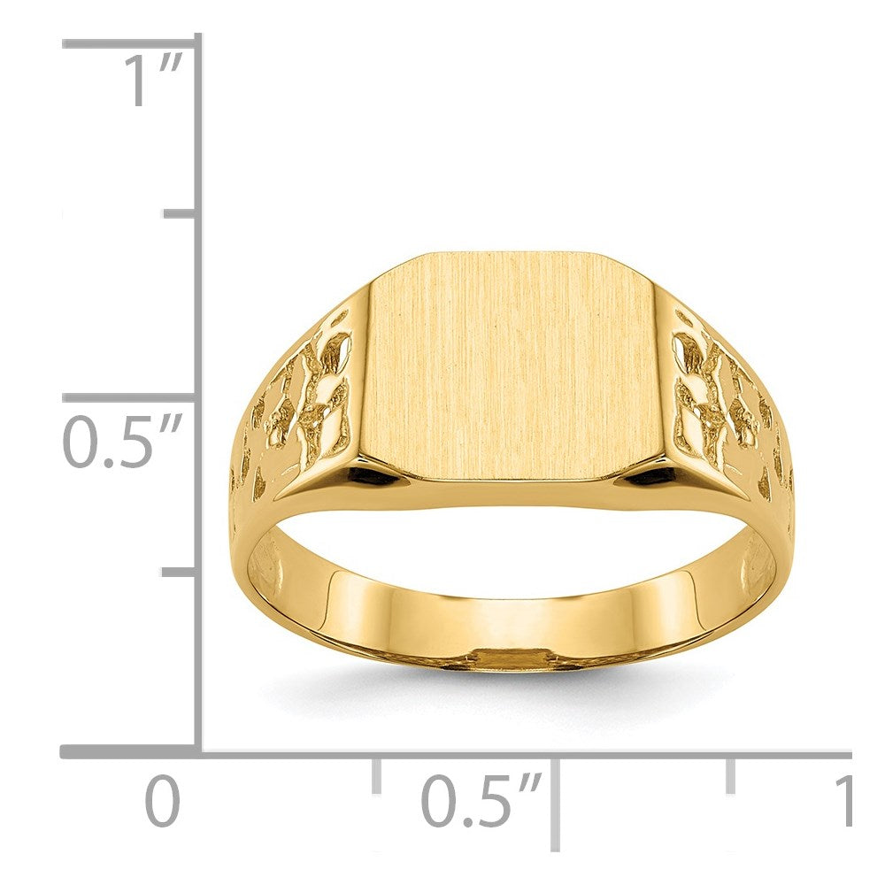 14k 10.5x9.0mm Octagon Open Back Mens Nugget Signet Ring