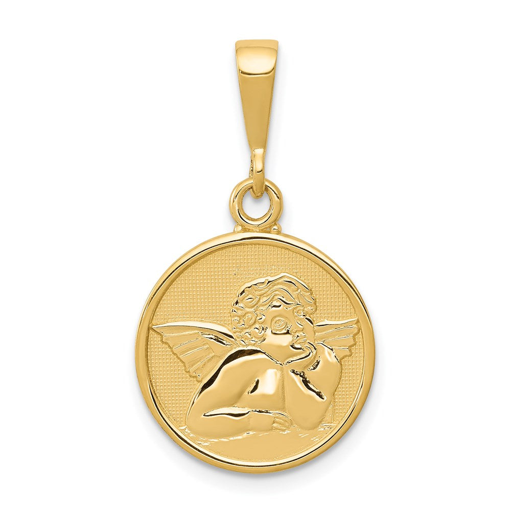 14K Polished and Satin Raphael Angel Round Pendant