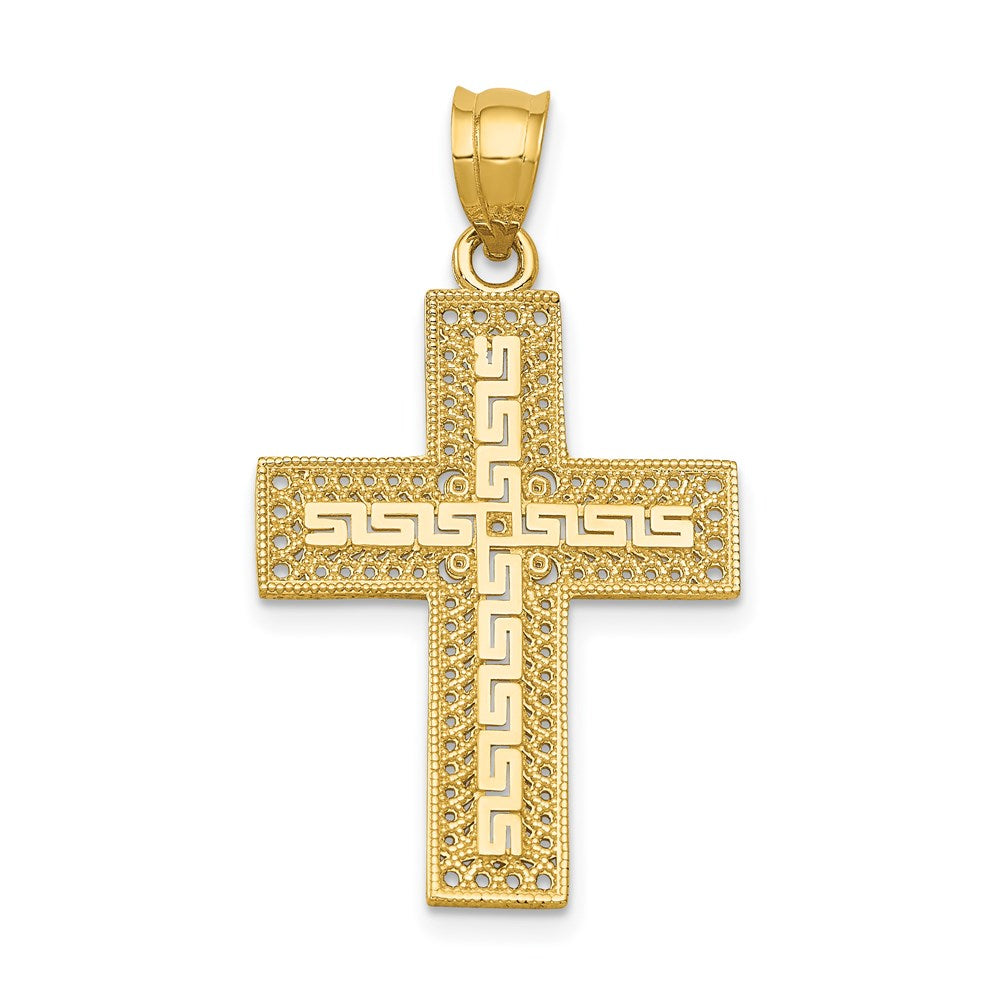 14k Greek Key Filigree Cross Pendant