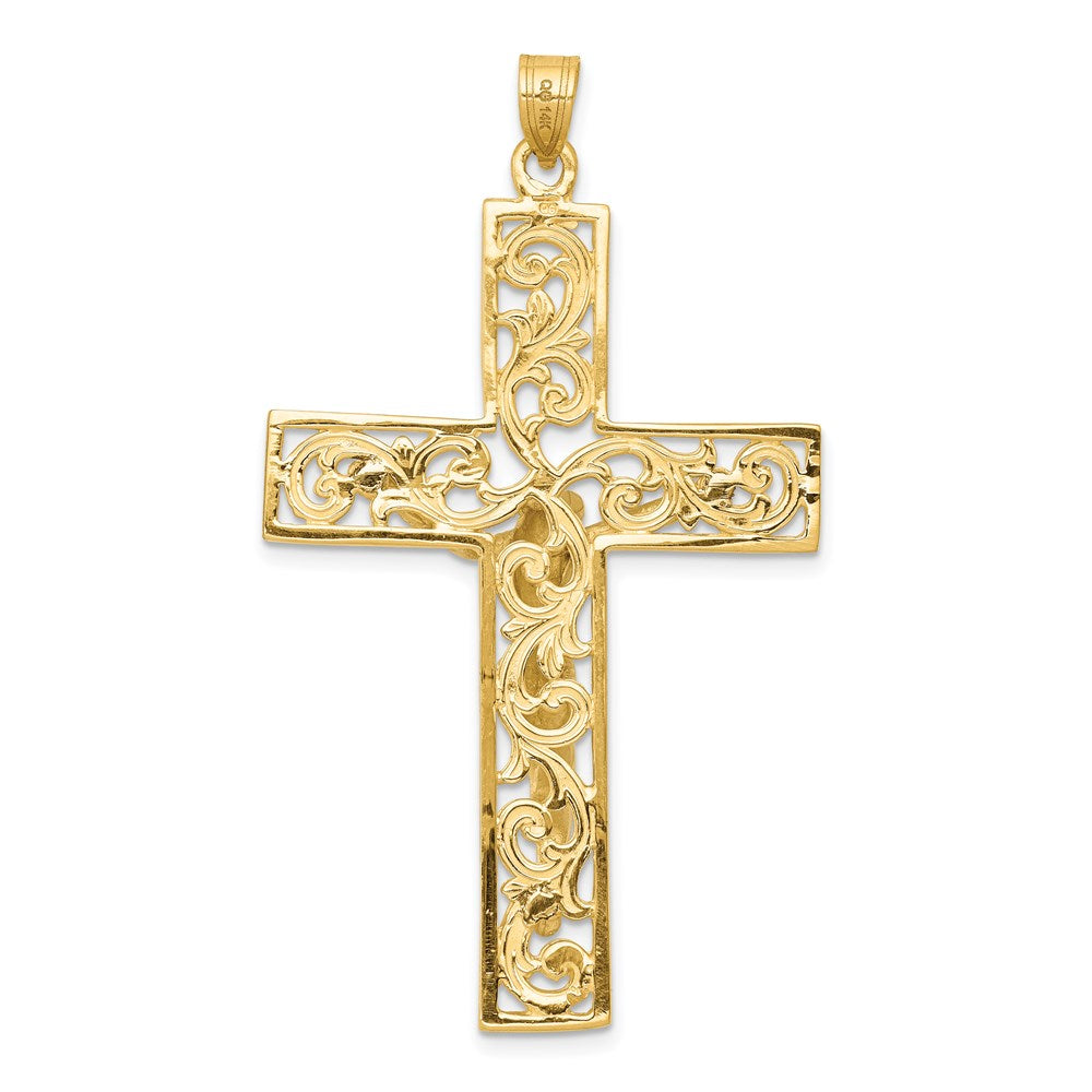 14k Two-tone Diamond-cut Filigree Crucifix Pendant