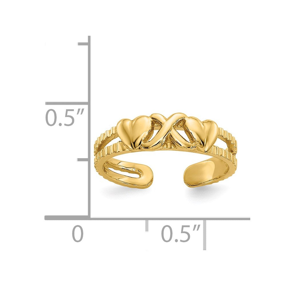 14k Hearts-and-X Toe Ring