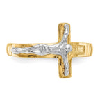 14K Two-Tone Mens Polished Diamond-Cut Crucifix Ring