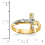 14K Two-Tone Mens Polished Diamond-Cut Crucifix Ring