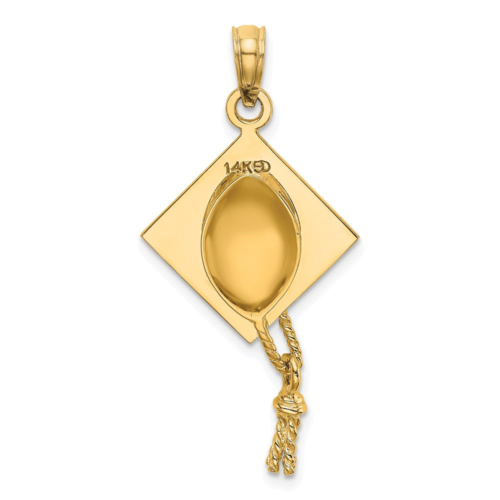 14k Solid Polished 3-D Graduation Cap with Moveable Tassel Pendant
