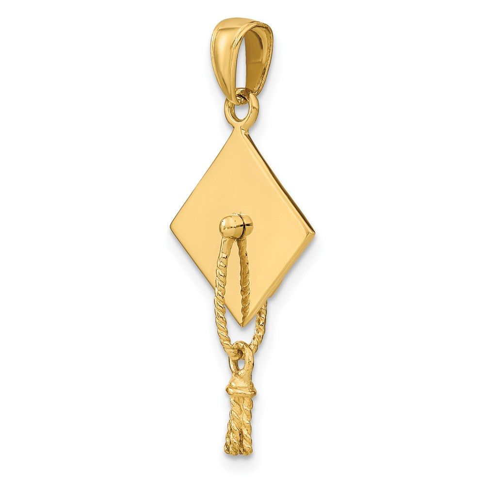 14k Solid Polished 3-D Graduation Cap with Moveable Tassel Pendant