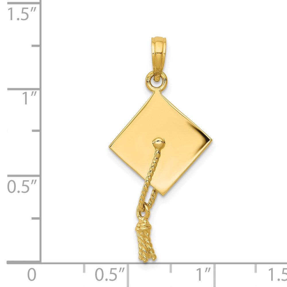 14k Solid Polished 3-D Graduation Cap with Moveable Tassel Pendant