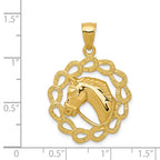 14k Solid Polished Horse Head in Horseshoe Frame Pendant