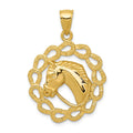 14k Solid Polished Horse Head in Horseshoe Frame Pendant
