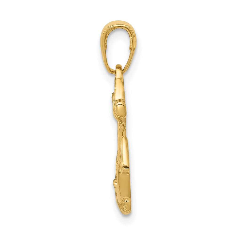 14k Solid Polished Anchor with Rope Pendant
