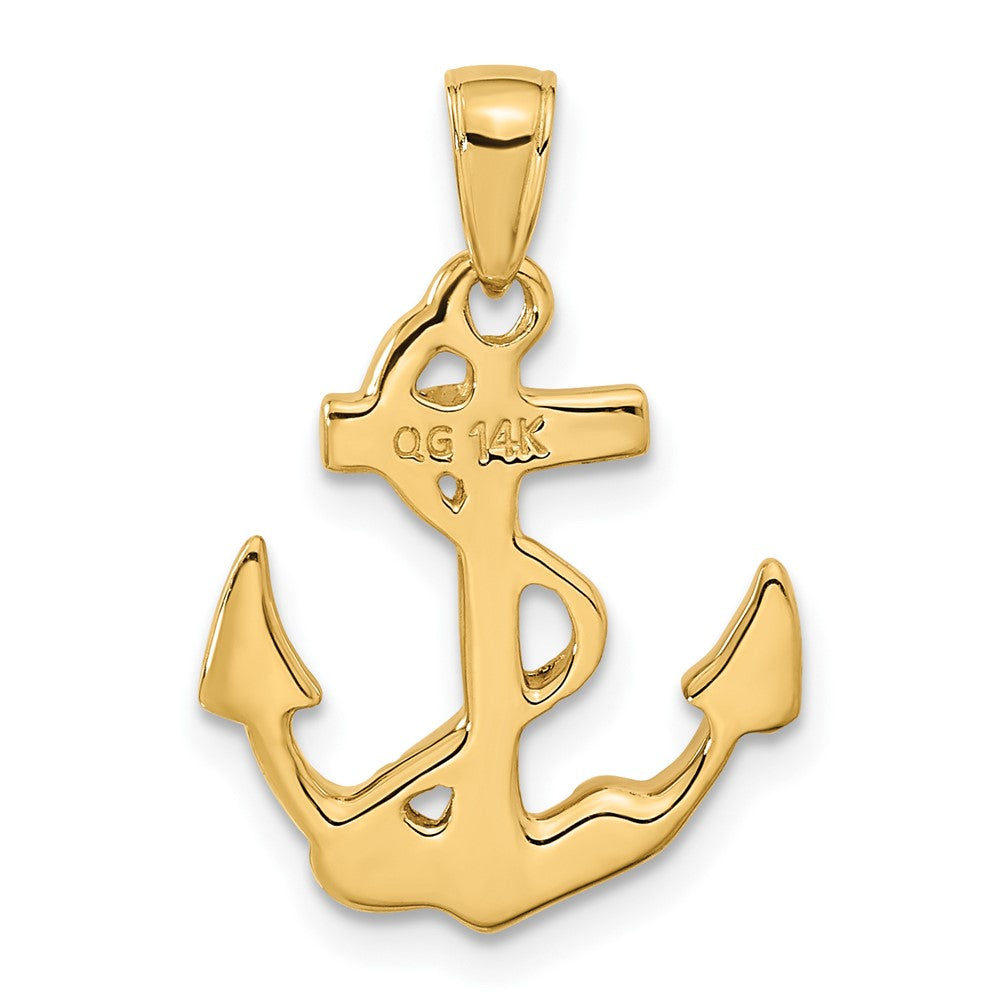 14k Solid Polished Anchor with Rope Pendant