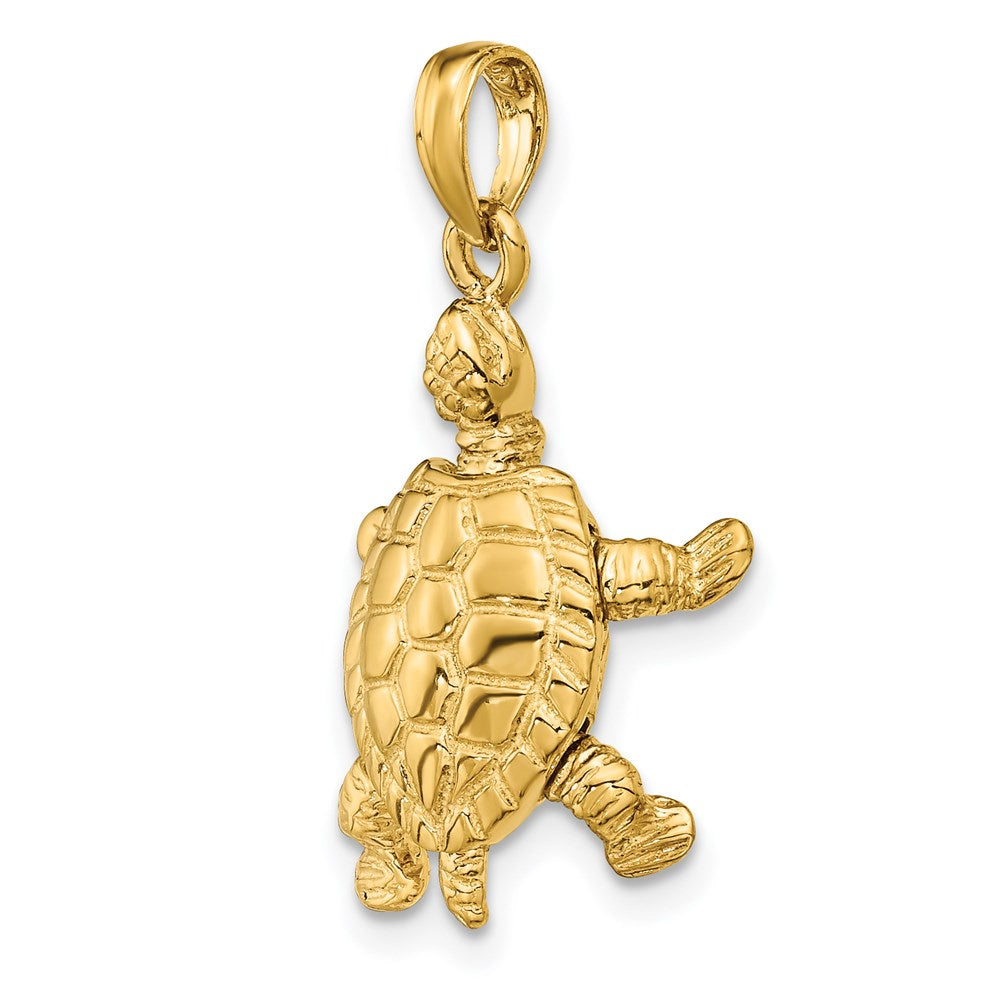 14K Solid Polished 3-D Turtle with Moveable Head and Legs Pendant