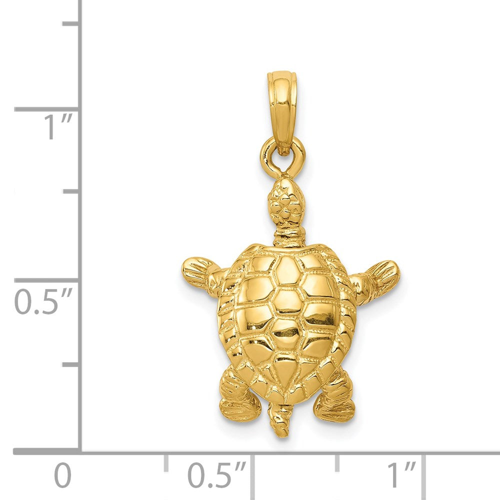 14K Solid Polished 3-D Turtle with Moveable Head and Legs Pendant